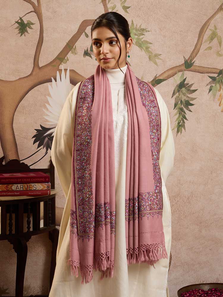 ImagePure Wool Ari Embroidery Dordaar Shawl – Rose Pink