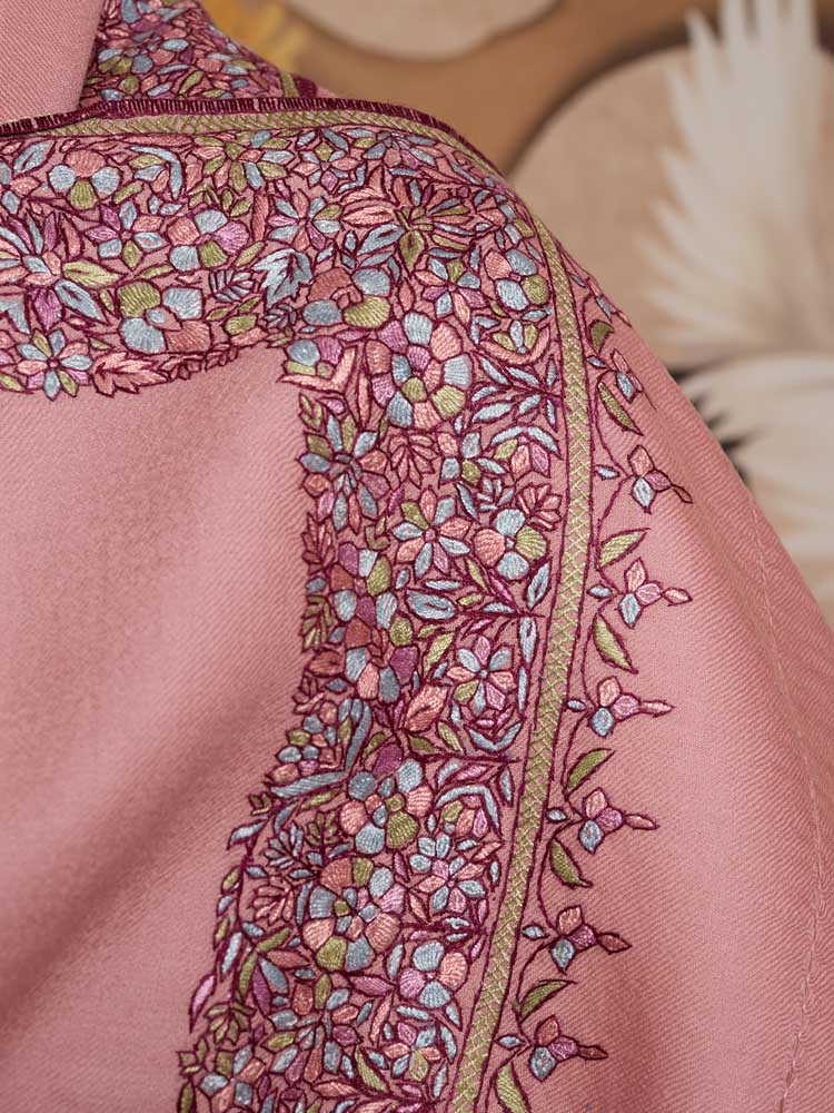 ImagePure Wool Ari Embroidery Dordaar Shawl – Rose Pink