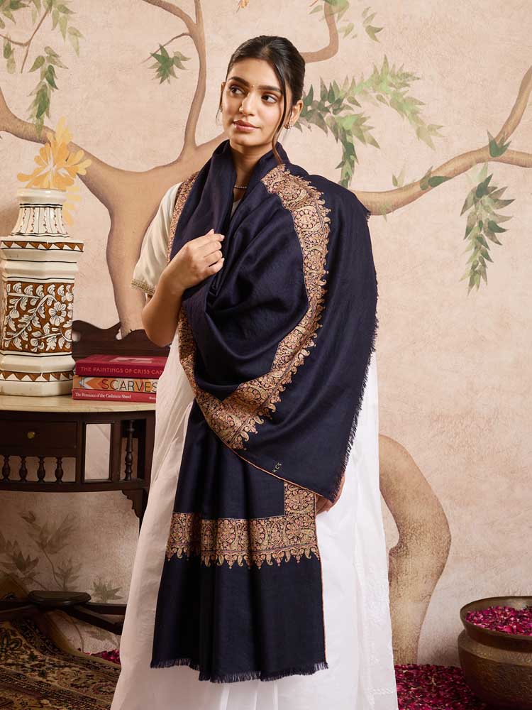 ImageHandloom Pashmina Baledaar Shawl – Midnight Navy