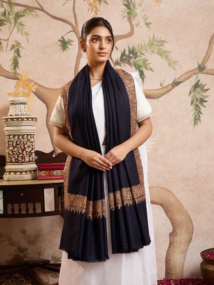 ImageHandloom Pashmina Baledaar Shawl – Midnight Navy
