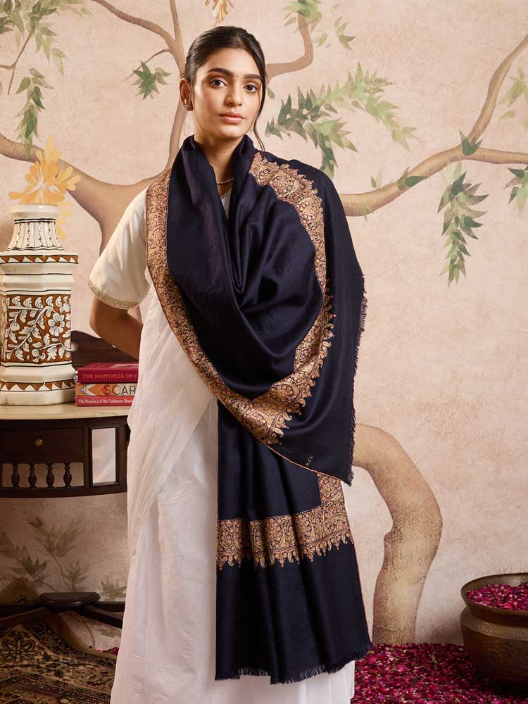 ImageHandloom Pashmina Baledaar Shawl – Midnight Navy