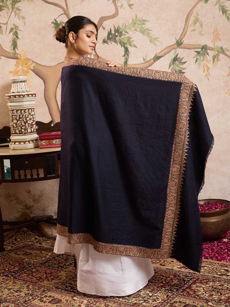 ImageHandloom Pashmina Baledaar Shawl – Midnight Navy