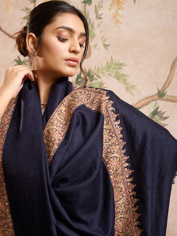 ImageHandloom Pashmina Baledaar Shawl – Midnight Navy