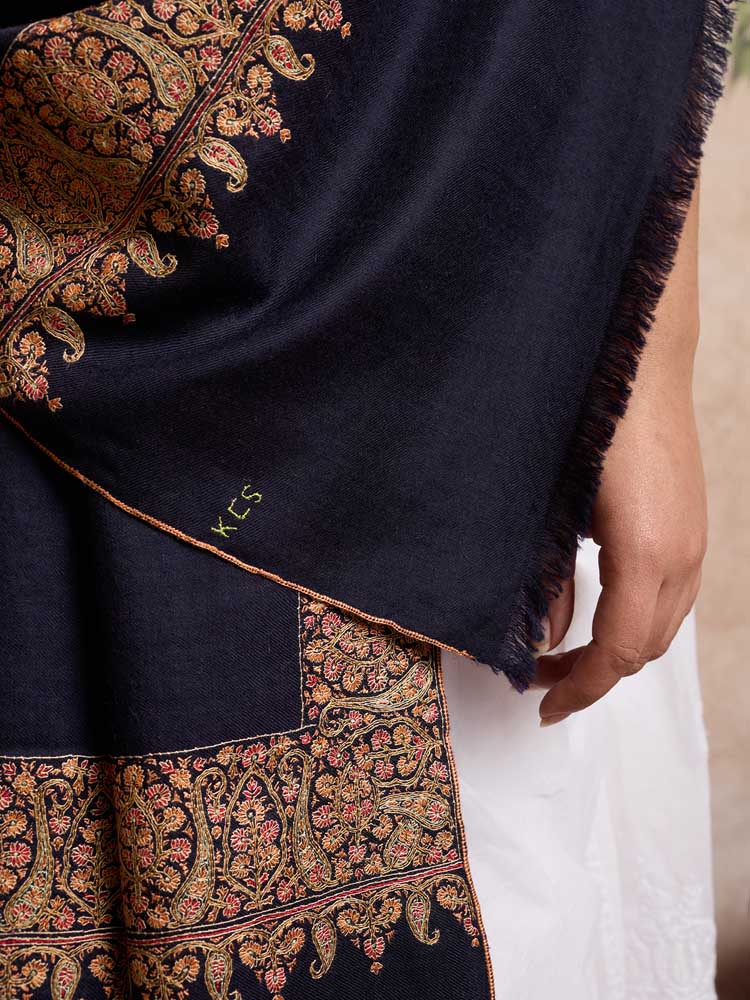 ImageHandloom Pashmina Baledaar Shawl – Midnight Navy