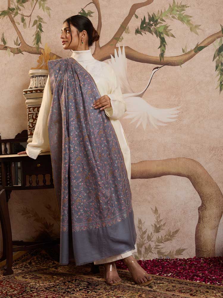 ImageHandloom Pashmina Phool Jaal Pashmina Shawl – Lilac, Multi