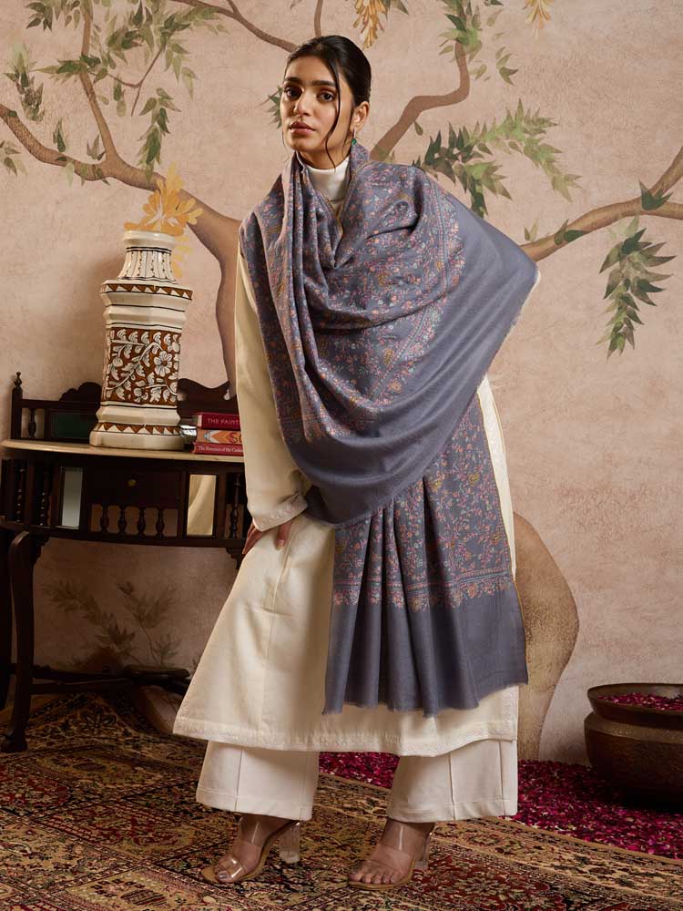 ImageHandloom Pashmina Phool Jaal Pashmina Shawl – Lilac, Multi