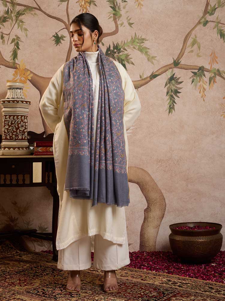 ImageHandloom Pashmina Phool Jaal Pashmina Shawl – Lilac, Multi