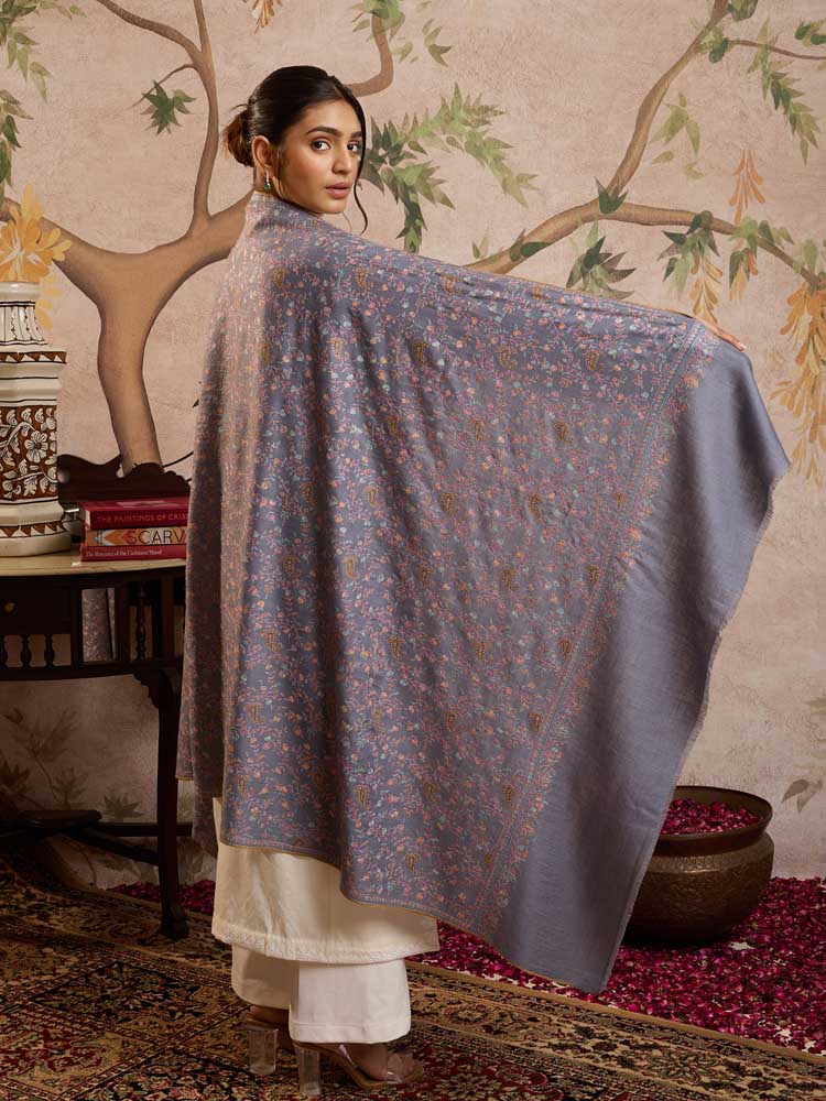 ImageHandloom Pashmina Phool Jaal Pashmina Shawl – Lilac, Multi