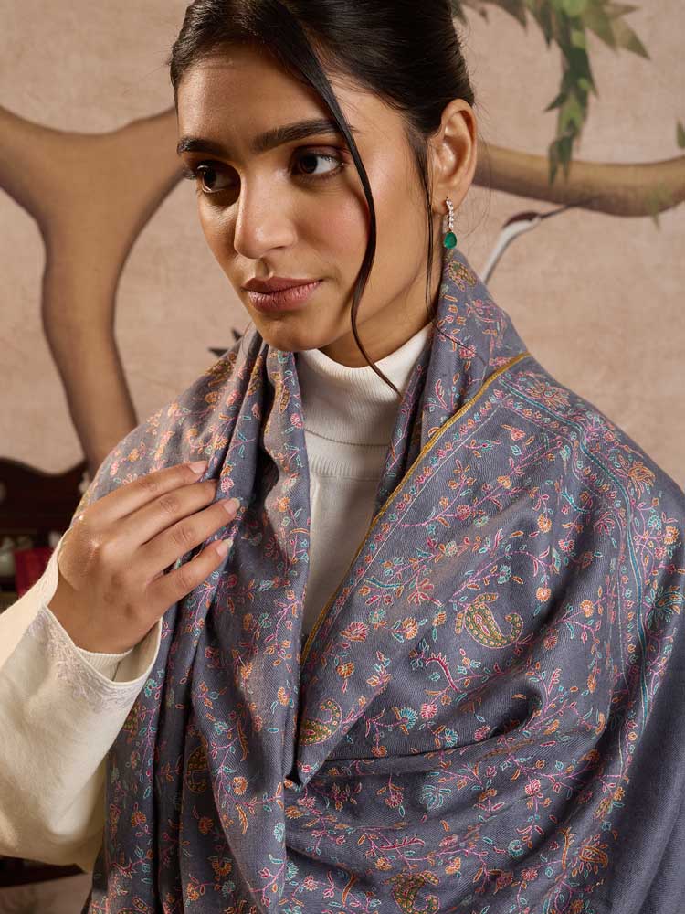 ImageHandloom Pashmina Phool Jaal Pashmina Shawl – Lilac, Multi