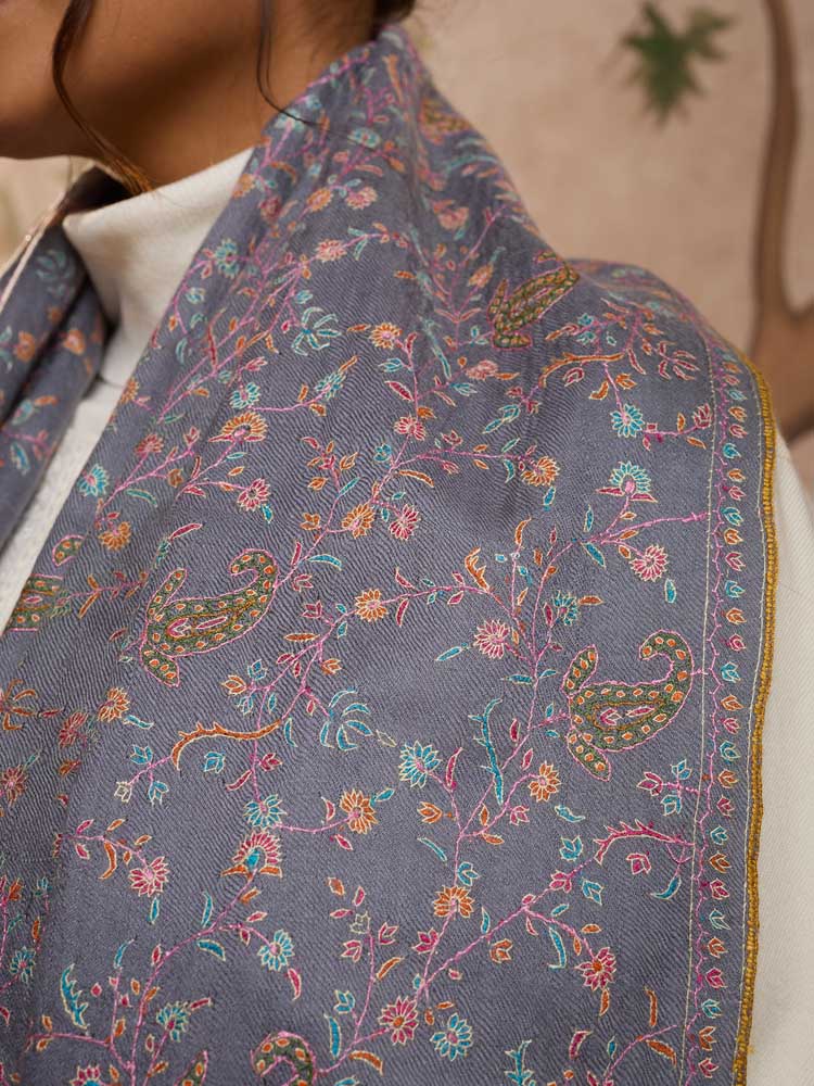 ImageHandloom Pashmina Phool Jaal Pashmina Shawl – Lilac, Multi