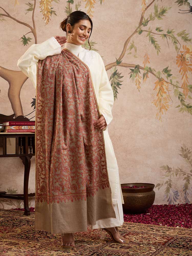 ImageRangrozana Pashmina Sozni Shawl – Camel, Multi