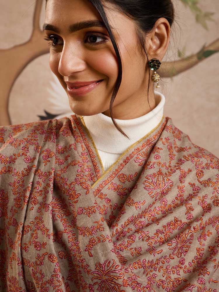 ImageRangrozana Pashmina Sozni Shawl – Camel, Multi