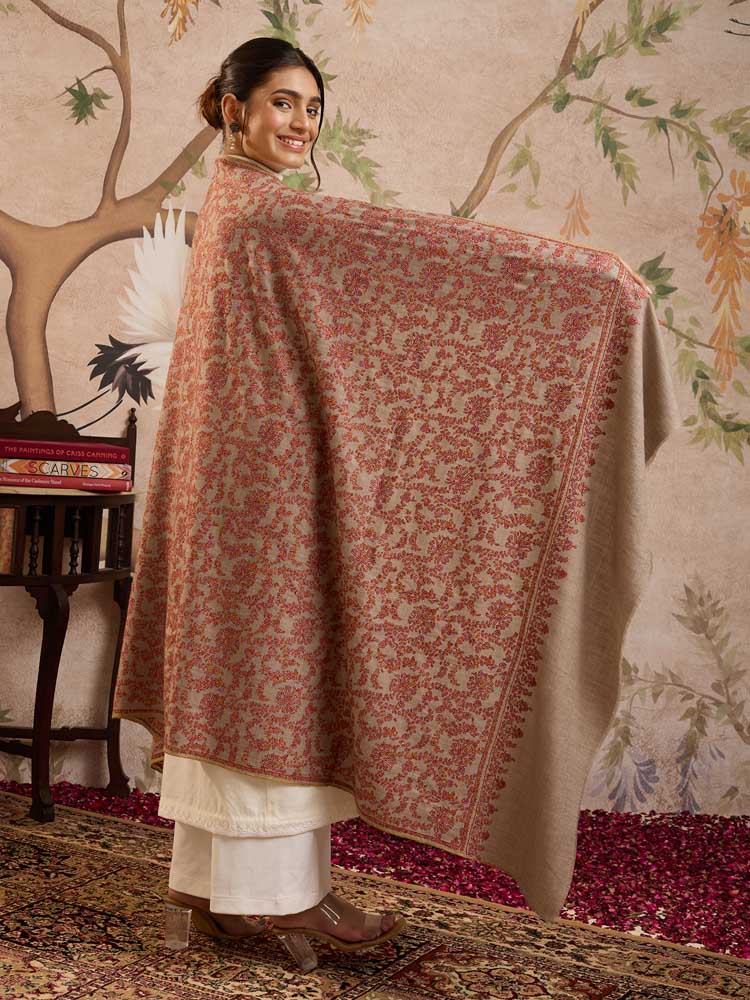 ImageRangrozana Pashmina Sozni Shawl – Camel, Multi