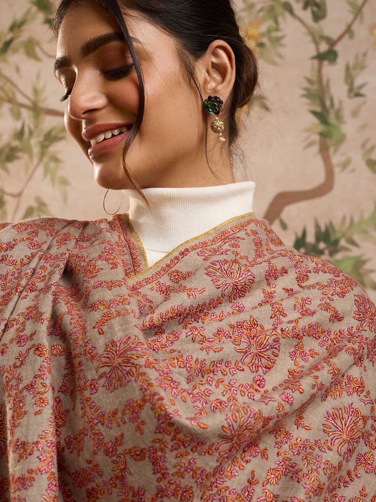 ImageRangrozana Pashmina Sozni Shawl – Camel, Multi