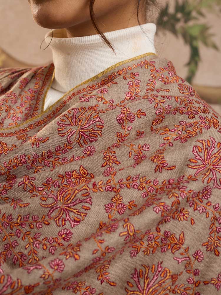 ImageRangrozana Pashmina Sozni Shawl – Camel, Multi