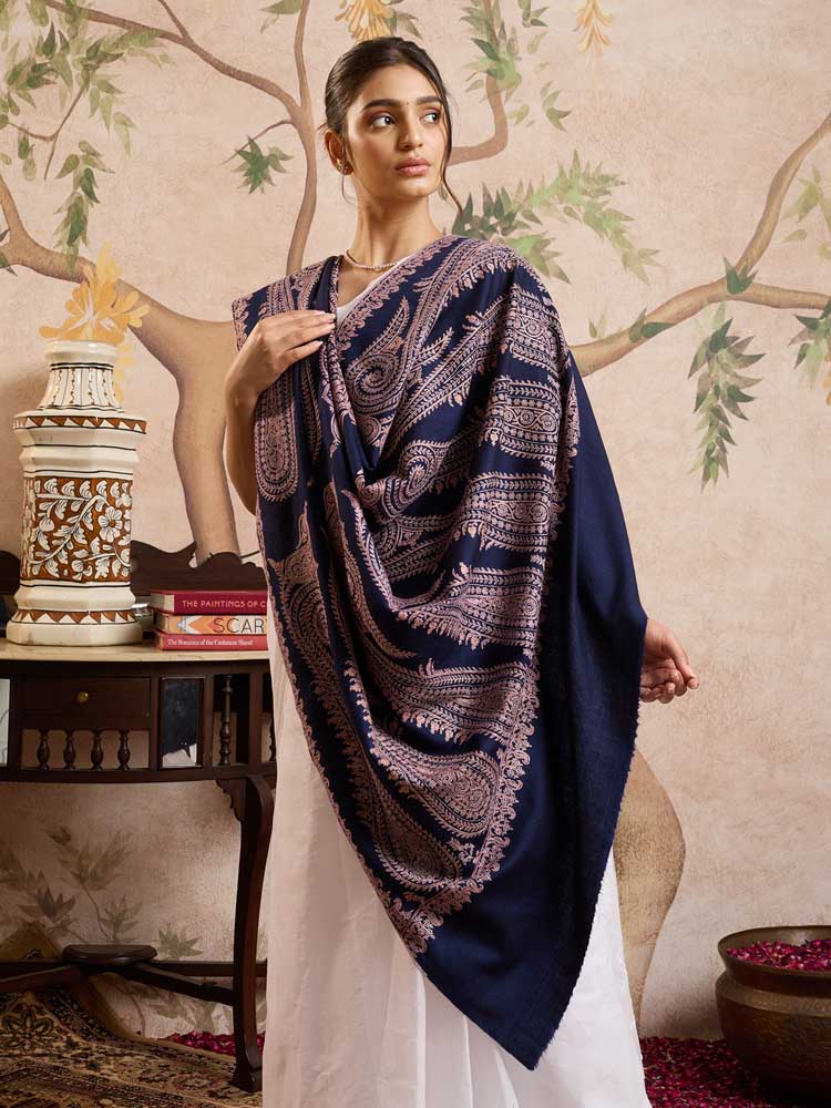 ImageKairi Paisley Handloom Pashmina Shawl – Navy, Orchid