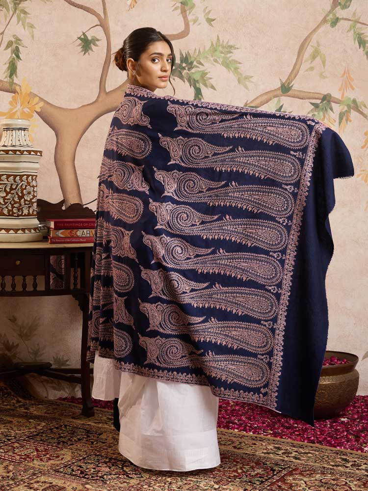 ImageKairi Paisley Handloom Pashmina Shawl – Navy, Orchid