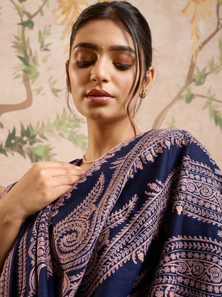 ImageKairi Paisley Handloom Pashmina Shawl – Navy, Orchid