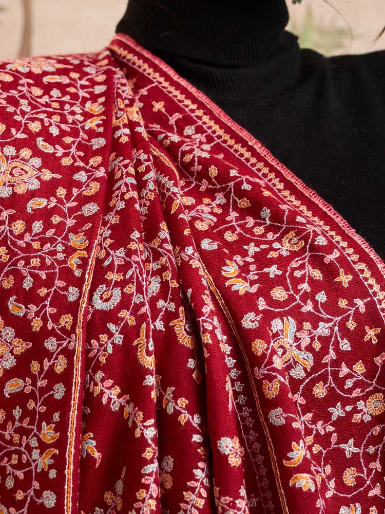 ImagePushpbahar Pashmina Sozni Emb Shawl – Surkh Red