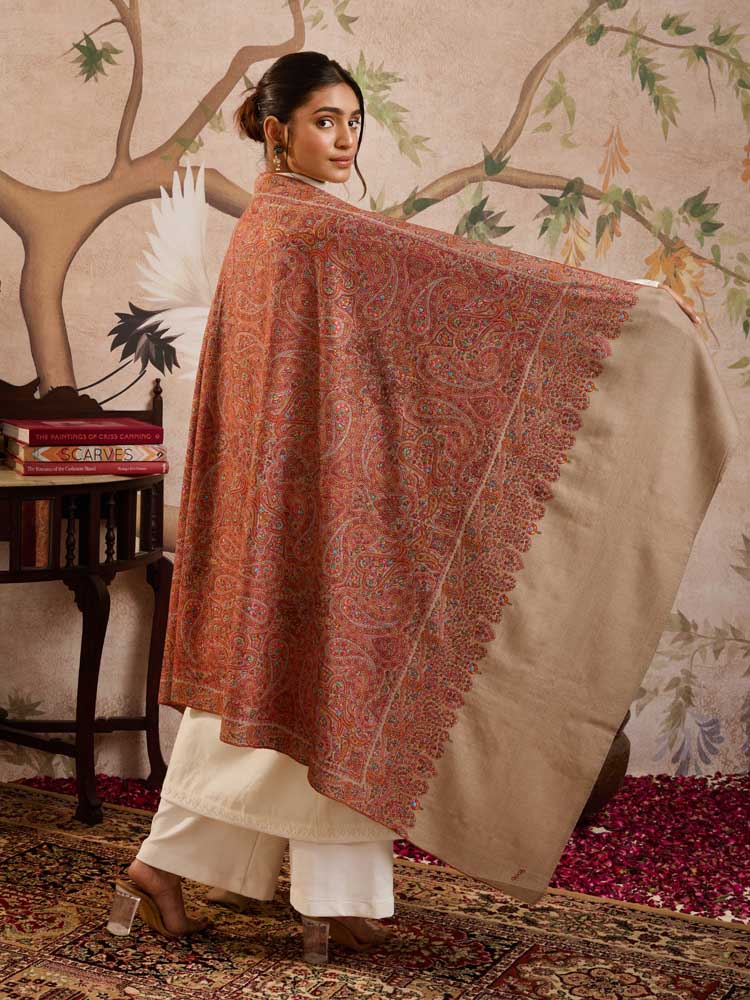 ImageBadamranj Pashmina Sozni Jama Shawl – Multi, Camel
