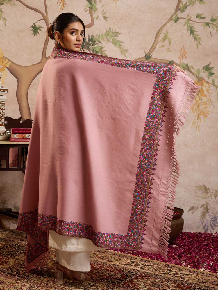 ImagePure Wool Ari Embroidery Dordaar Shawl – Magenta, Olive