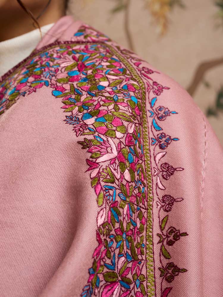 ImagePure Wool Ari Embroidery Dordaar Shawl – Magenta, Olive