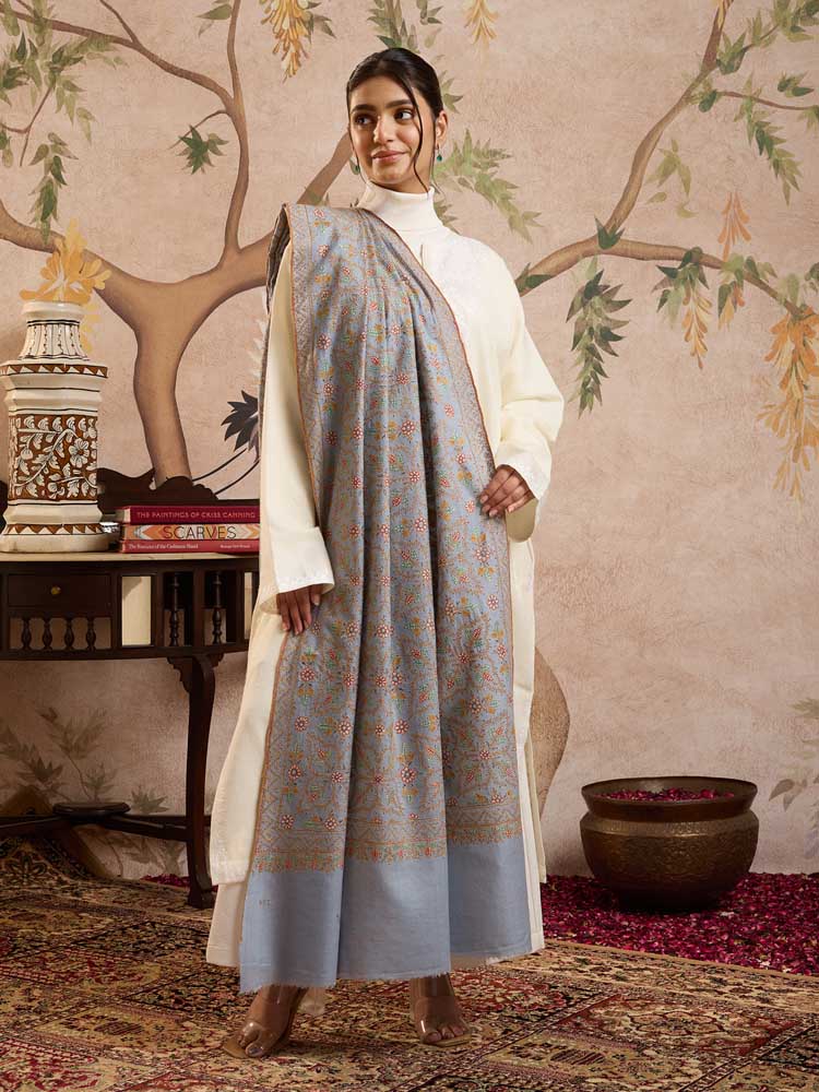 ImageHandloom Pashmina Phool Jaal Pashmina Shawl – Mint, Multi