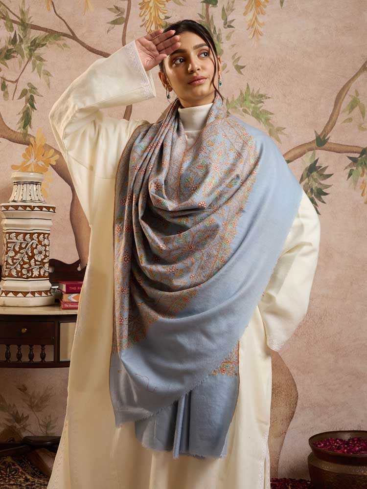 ImageHandloom Pashmina Phool Jaal Pashmina Shawl – Mint, Multi