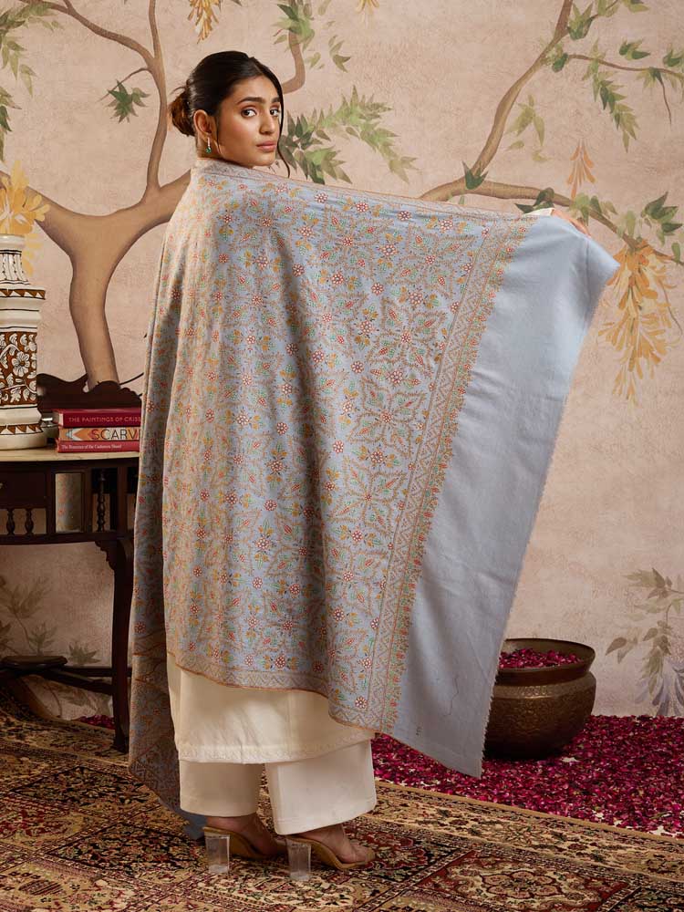 ImageHandloom Pashmina Phool Jaal Pashmina Shawl – Mint, Multi