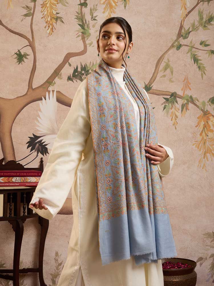 ImageHandloom Pashmina Phool Jaal Pashmina Shawl – Mint, Multi