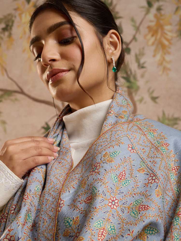 ImageHandloom Pashmina Phool Jaal Pashmina Shawl – Mint, Multi