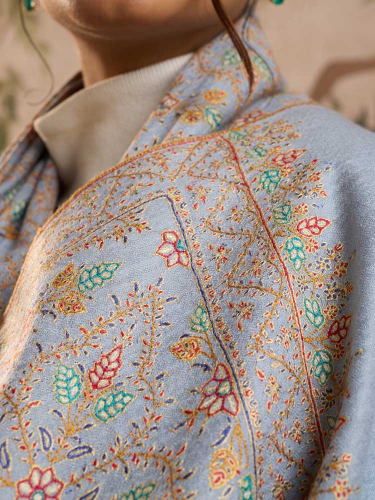 ImageHandloom Pashmina Phool Jaal Pashmina Shawl – Mint, Multi