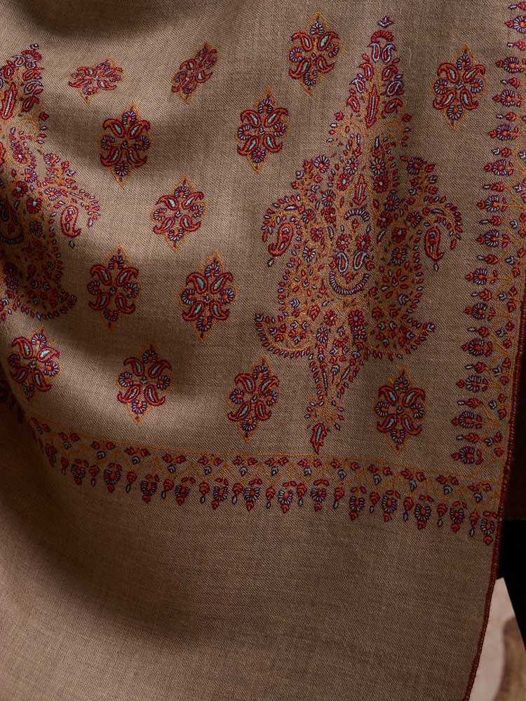 ImageKundalam Handloom Pashmina Sozni Shawl – Taupe