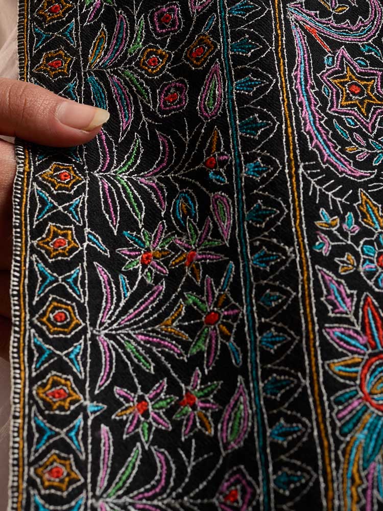 ImageMaliri Handloom Pashmina Sozni Shawl – Royal Black, Multi