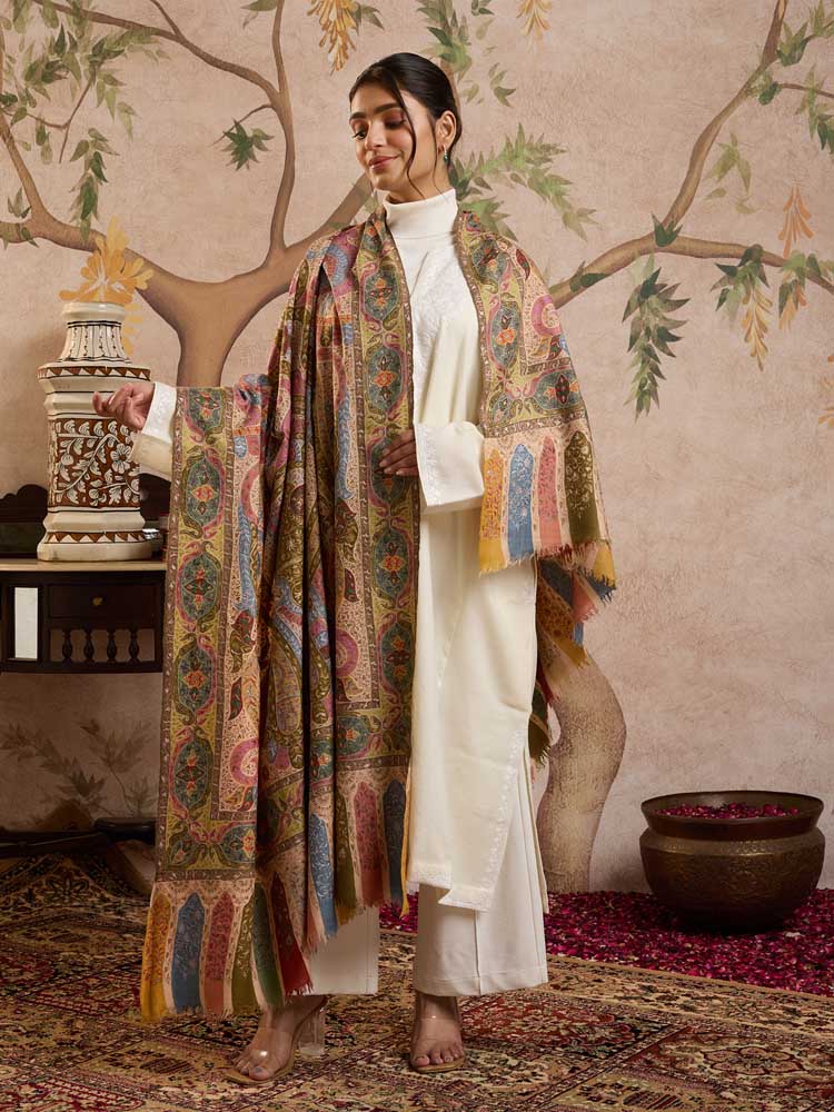 ImageKalamzar Handloom Pashmina Shawl – Beige, Multi