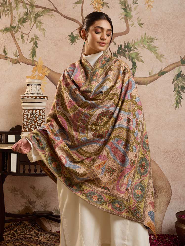 ImageKalamzar Handloom Pashmina Shawl – Beige, Multi