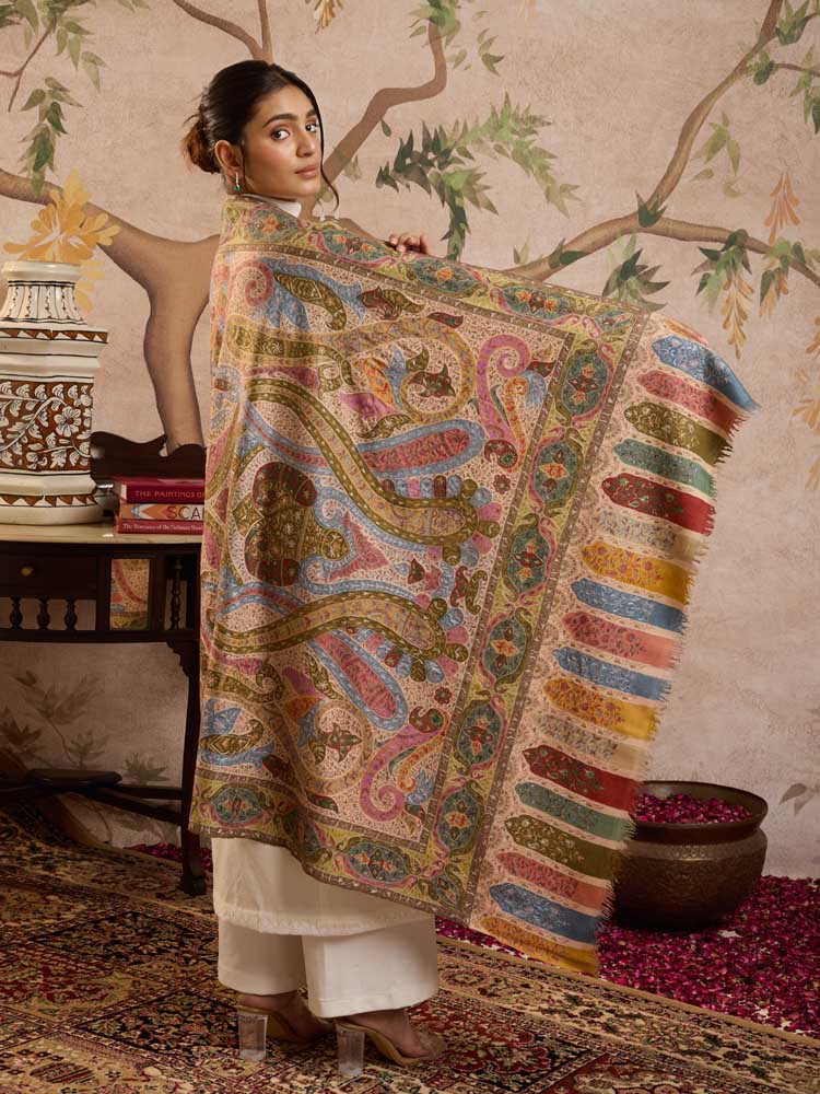ImageKalamzar Handloom Pashmina Shawl – Beige, Multi