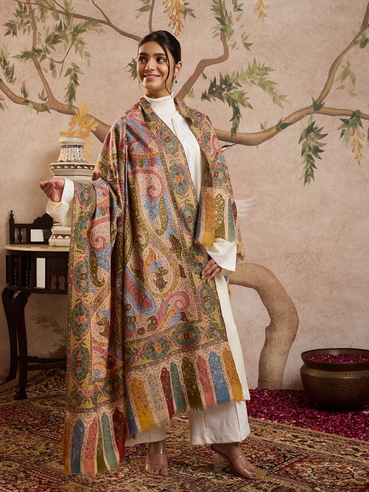 ImageKalamzar Handloom Pashmina Shawl – Beige, Multi