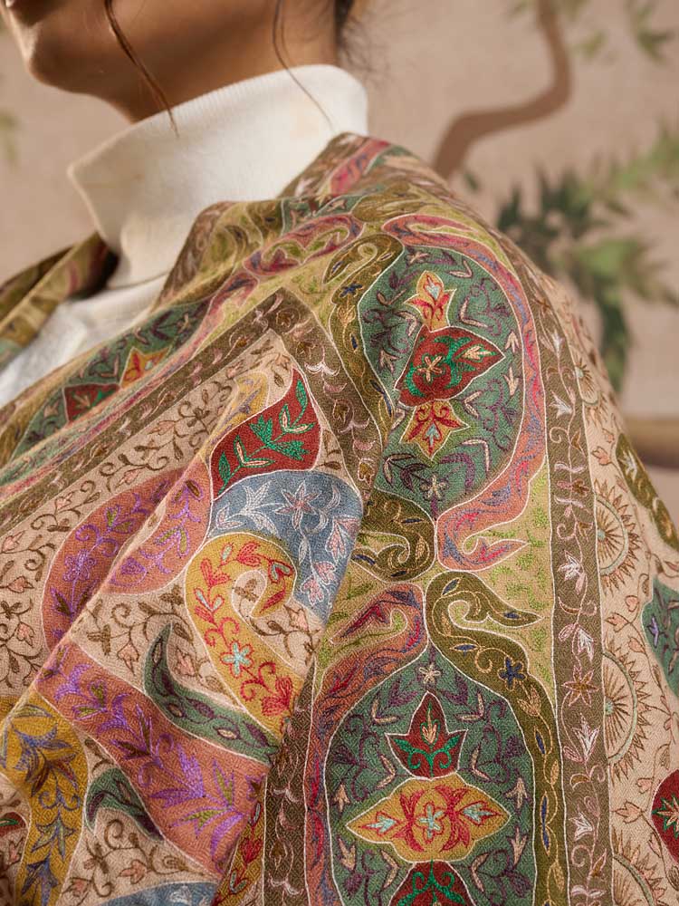 ImageKalamzar Handloom Pashmina Shawl – Beige, Multi