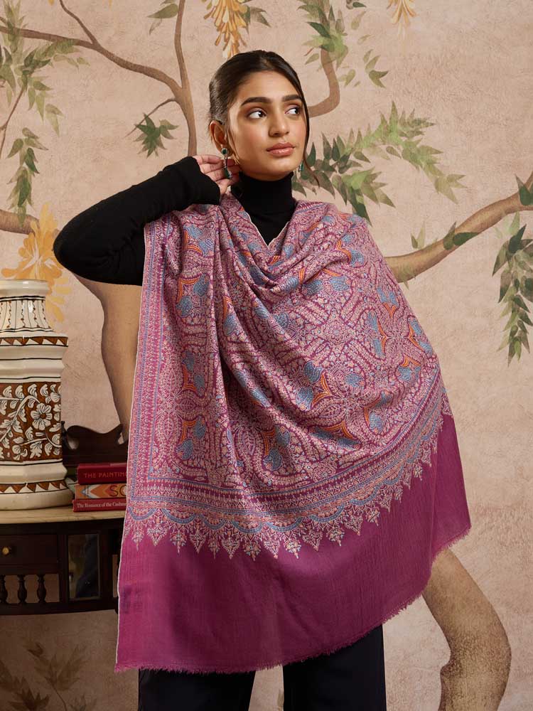 ImageKavya Handloom Pashmina Sozni Shawl – Quartz Pink