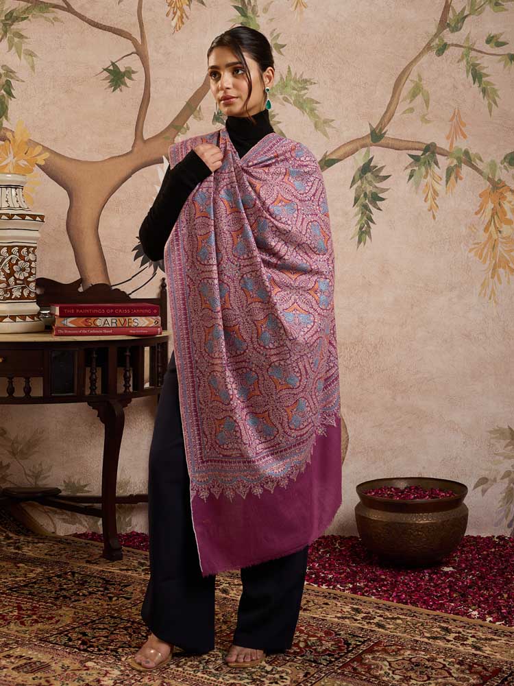 ImageKavya Handloom Pashmina Sozni Shawl – Quartz Pink