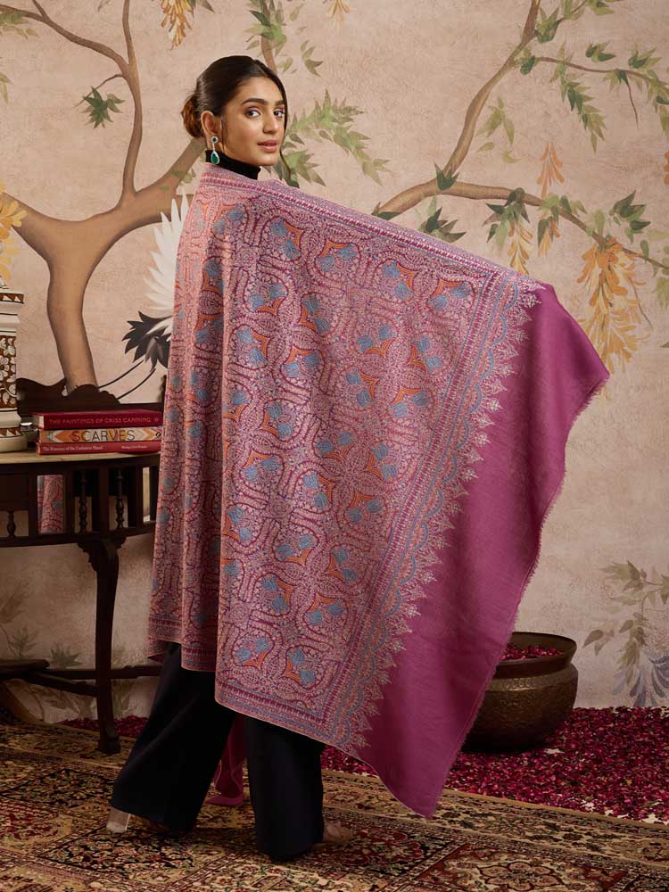 ImageKavya Handloom Pashmina Sozni Shawl – Quartz Pink