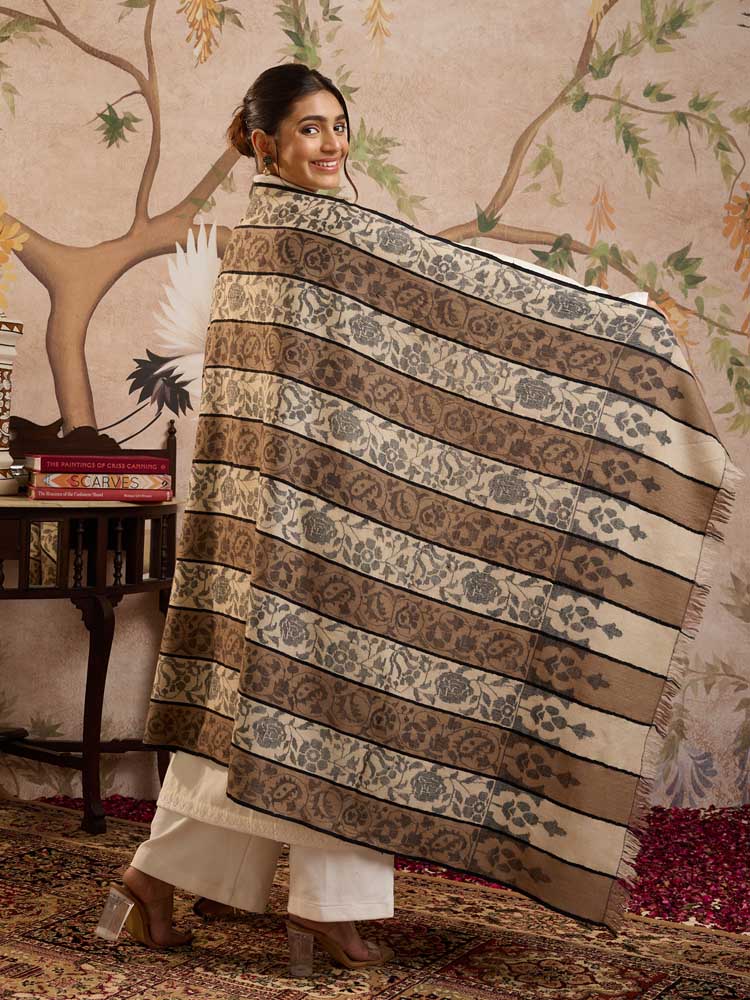 ImageBaari Khatraas Handloom Kani Pashmina Shawl – Ivory, Beige