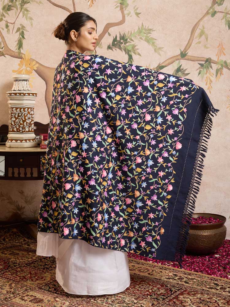 ImageAri Jaaldaar Hand Embroidery Shawl – Teal, Indigo