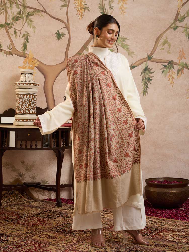 ImageRavya Jaal Handloom Pashmina Shawl – Natural Toosha