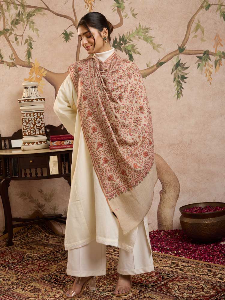 ImageRavya Jaal Handloom Pashmina Shawl – Natural Toosha