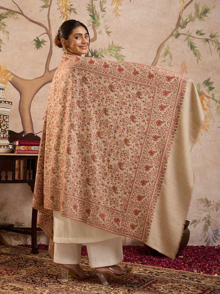 ImageRavya Jaal Handloom Pashmina Shawl – Natural Toosha