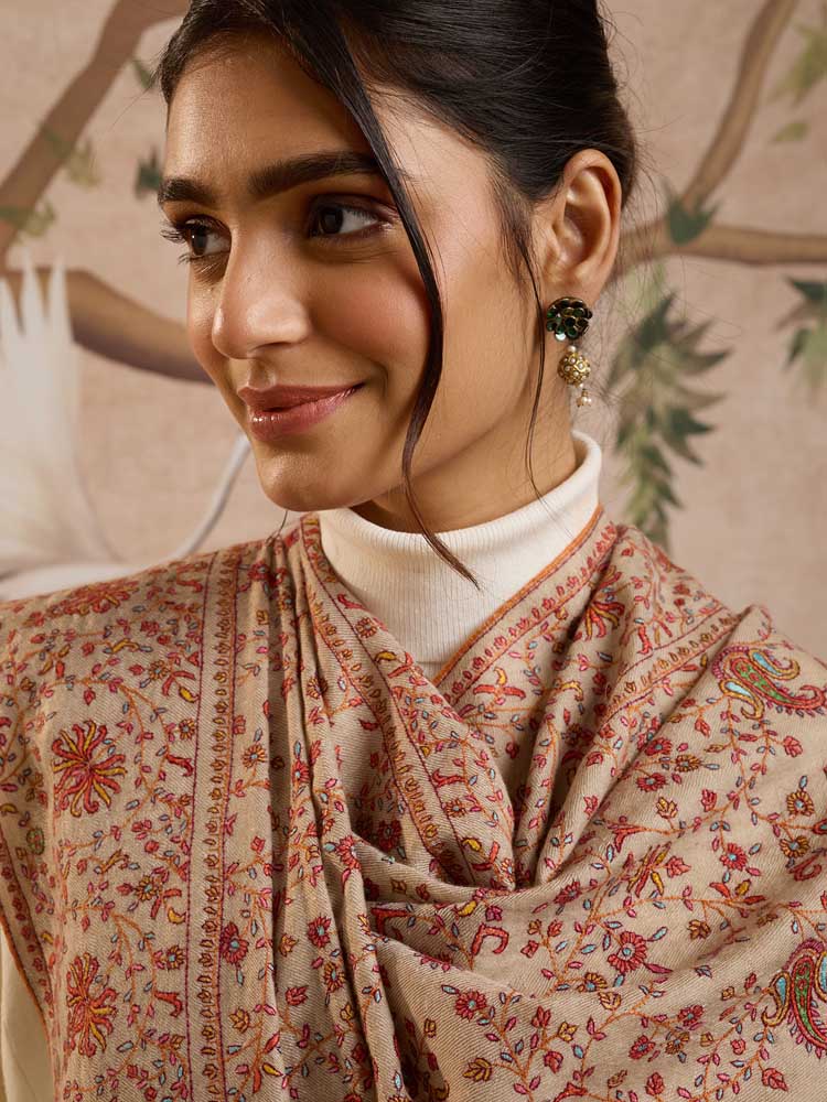 ImageRavya Jaal Handloom Pashmina Shawl – Natural Toosha