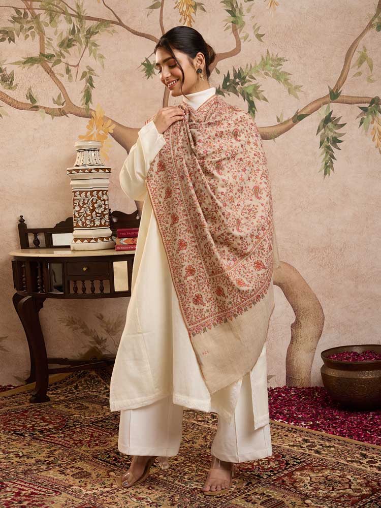 ImageRavya Jaal Handloom Pashmina Shawl – Natural Toosha