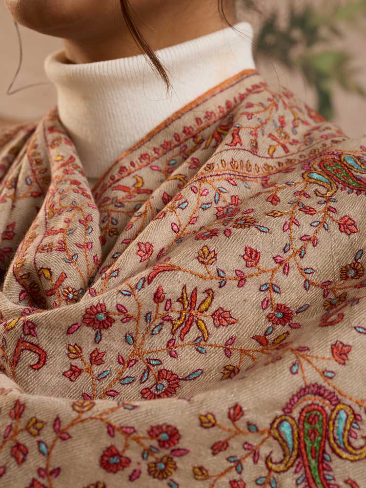 ImageRavya Jaal Handloom Pashmina Shawl – Natural Toosha